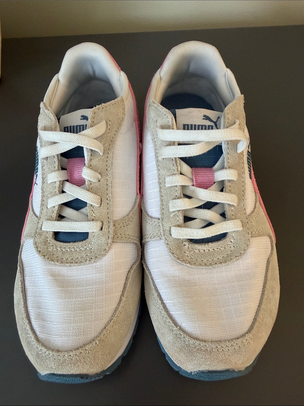 Girls Puma Kids Sneakers in Pink, Cream and Blue Accent - Picture 2 of 4